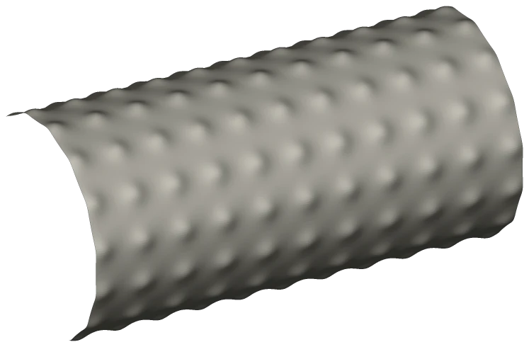 A length of round tube covered in a square grid of raised dots